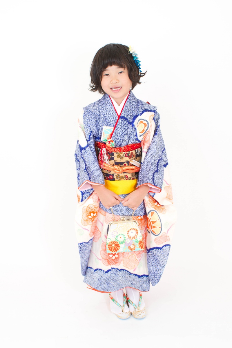 日本製・綿100% 七五三 女の子 七歳用 正絹 総絞り［疋田絞り］振袖