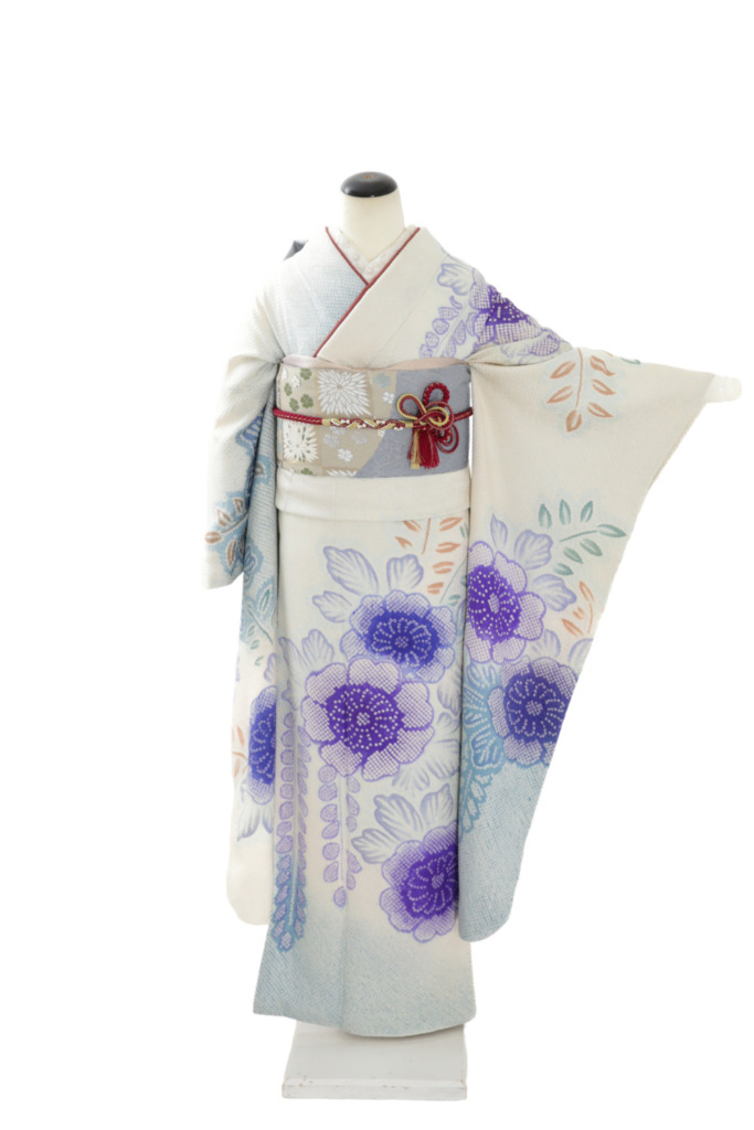 白地総絞り青花振袖