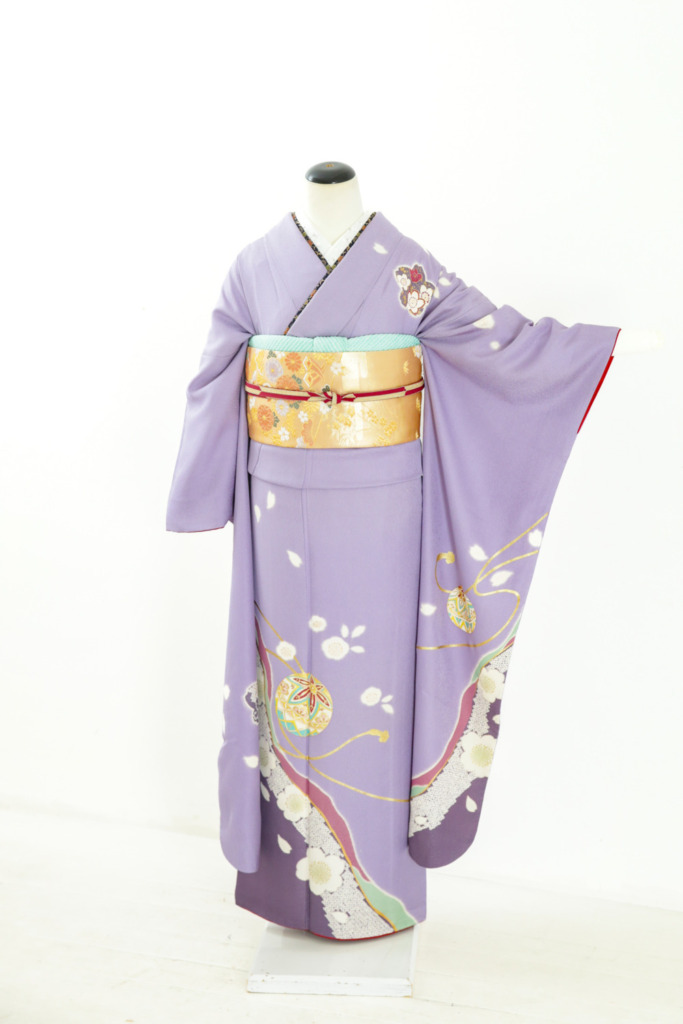藤色鞠に桜柄振袖
