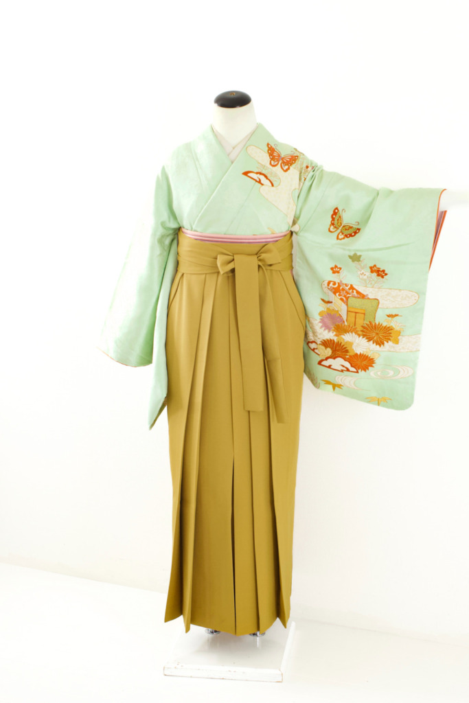 薄緑地蝶に菊訪問着