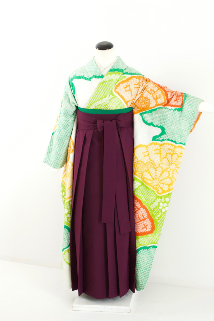 オレンジグリーン絞り振袖