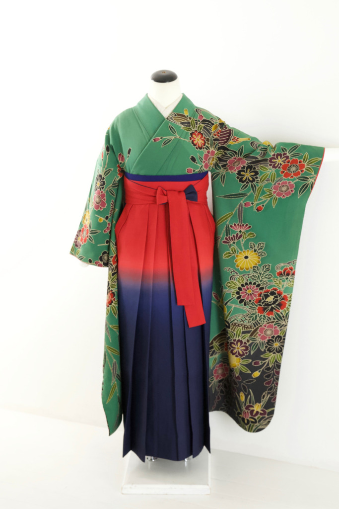 緑紅型振袖